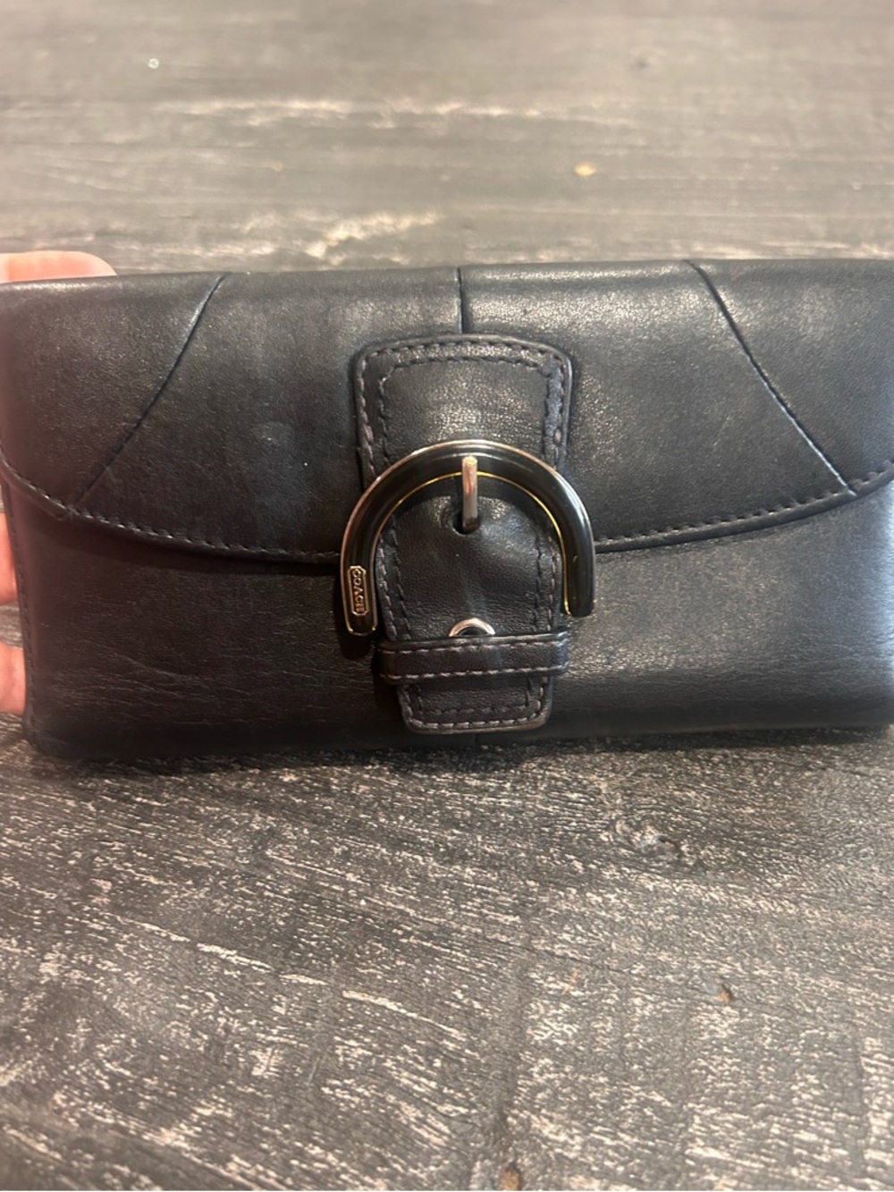 Coach Black SoHo Enamel Buckle Trifold Wallet - Picture 6 of 14